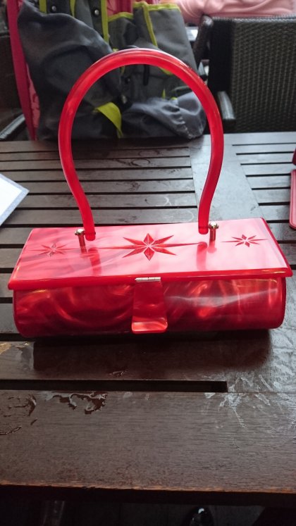 Lux de Ville, Bags, New Gorgeous Retro Red Sparkle Black Lux De Ville  Purse